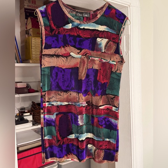 👚Exquisite Vintage Tall Girl Multi Coloured Pleated Sleeveless Top - Ladies L - Picture 1 of 16